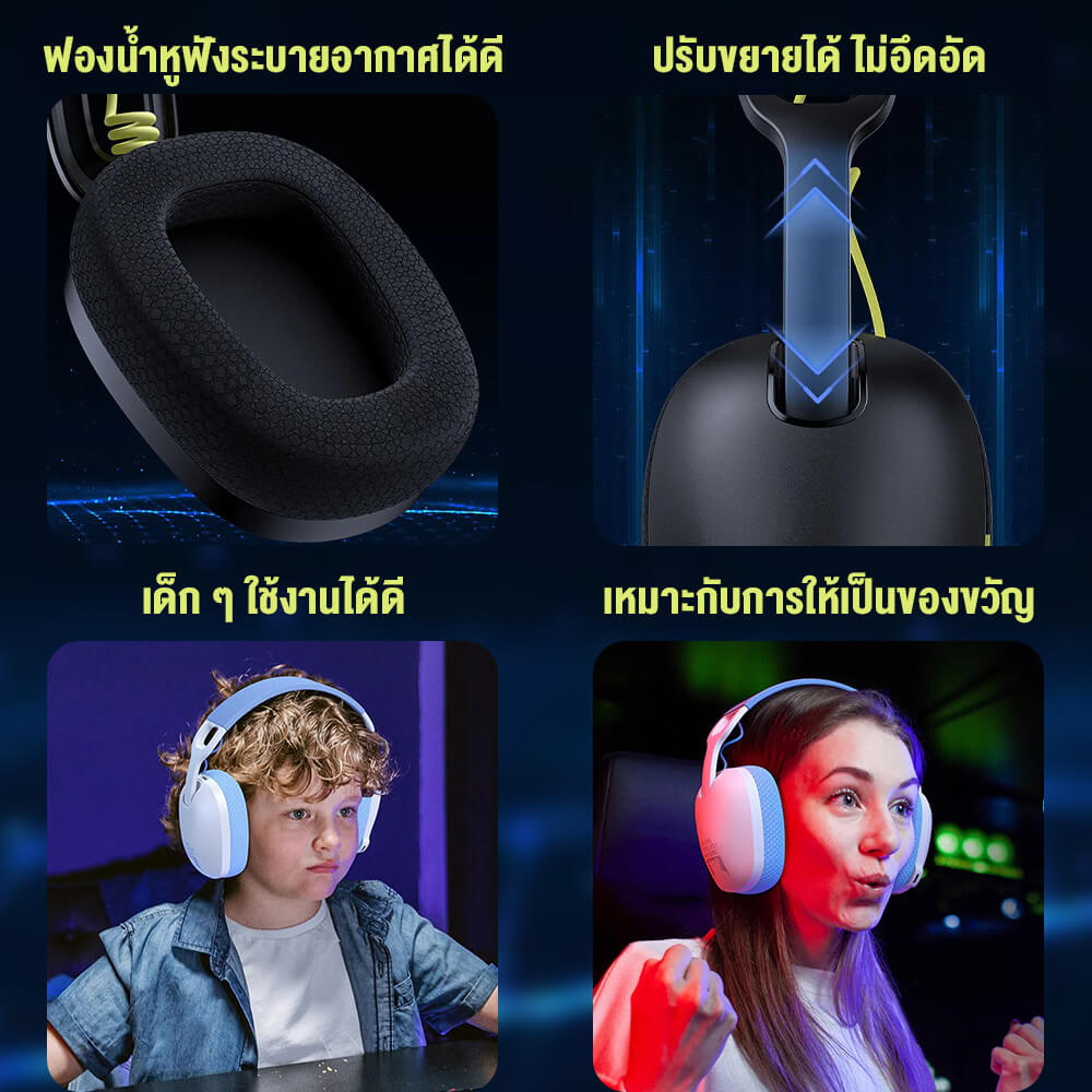 หูฟังเกมมิ่งไร้สาย Onikuma Kuma หูฟังระดับ E-Sports เชื่อมต่อได้ 3 โหมด - สีดำ_9